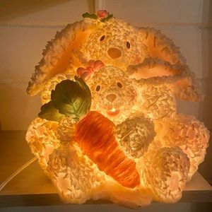 Light up White Easter Bunny Rabbit Ceramic Lamp Figurine GUC